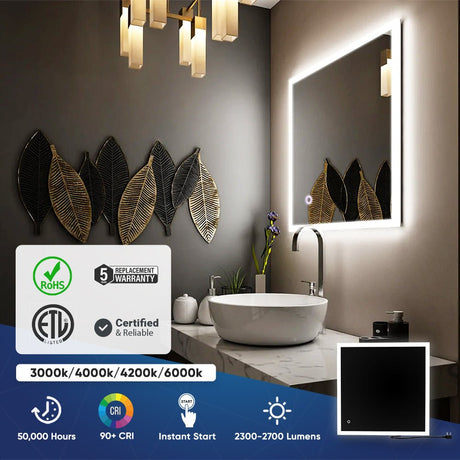 36" x 36" LED Bathroom Lighted Mirror & Defogger On/Off Touch Switch and CCT Changeable with Remembrance, Window Style - BUILDMYPLACE