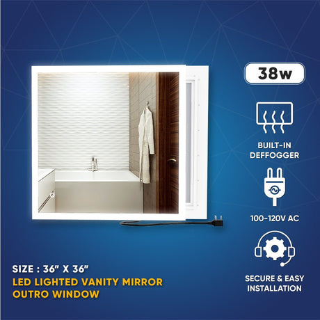 36" x 36" LED Bathroom Lighted Mirror & Defogger On/Off Touch Switch and CCT Changeable with Remembrance, Window Style - BUILDMYPLACE