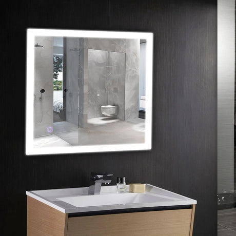 36" x 36" LED Bathroom Lighted Mirror & Defogger On/Off Touch Switch and CCT Changeable with Remembrance, Window Style - BUILDMYPLACE