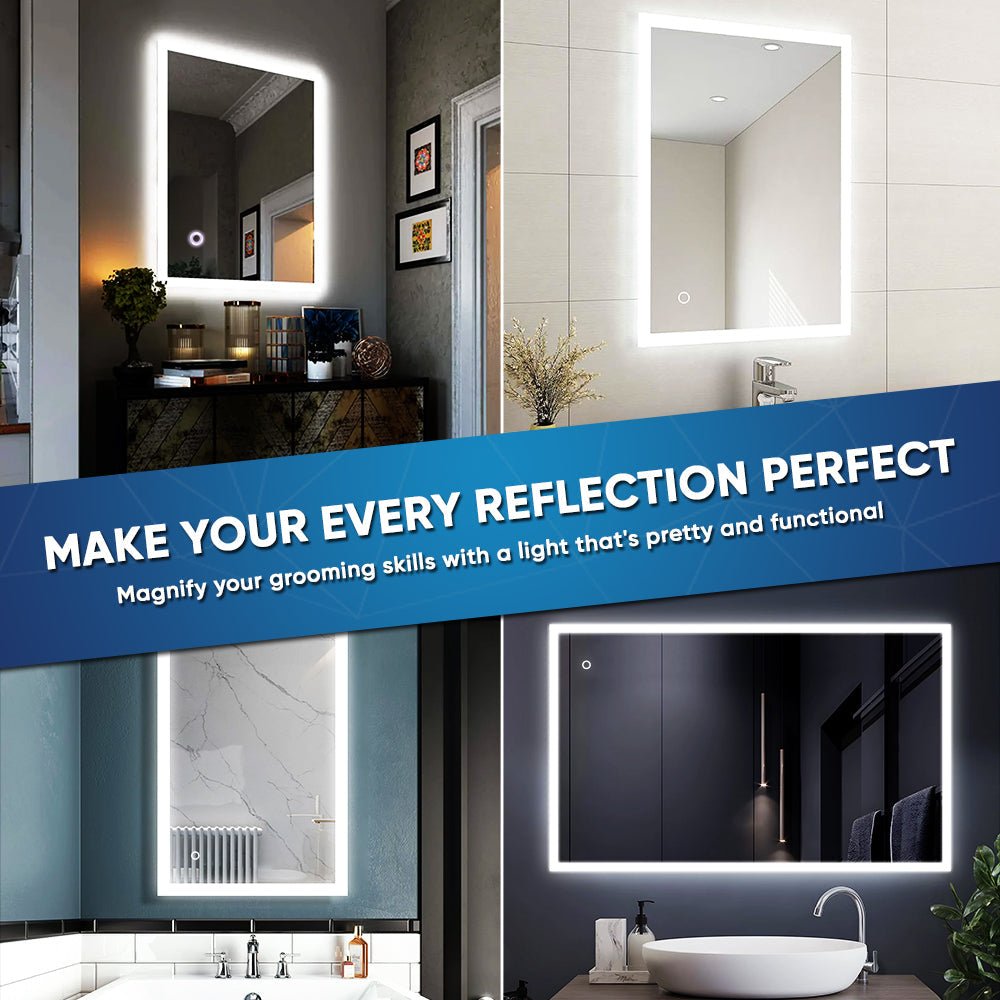 36" x 48" LED Bathroom Lighted Mirror & Defogger On/Off Touch Switch and CCT Changeable with Remembrance, Window Style - BUILDMYPLACE