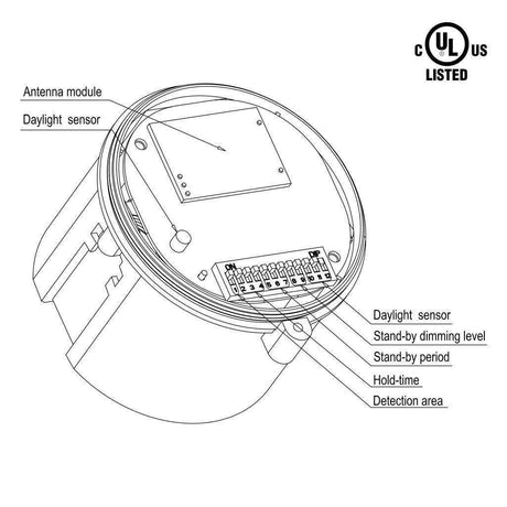 360° 3 Step Dimming Motion & Daylight Sensor for Linear High bay - 49ft max height - Frosted - BUILDMYPLACE