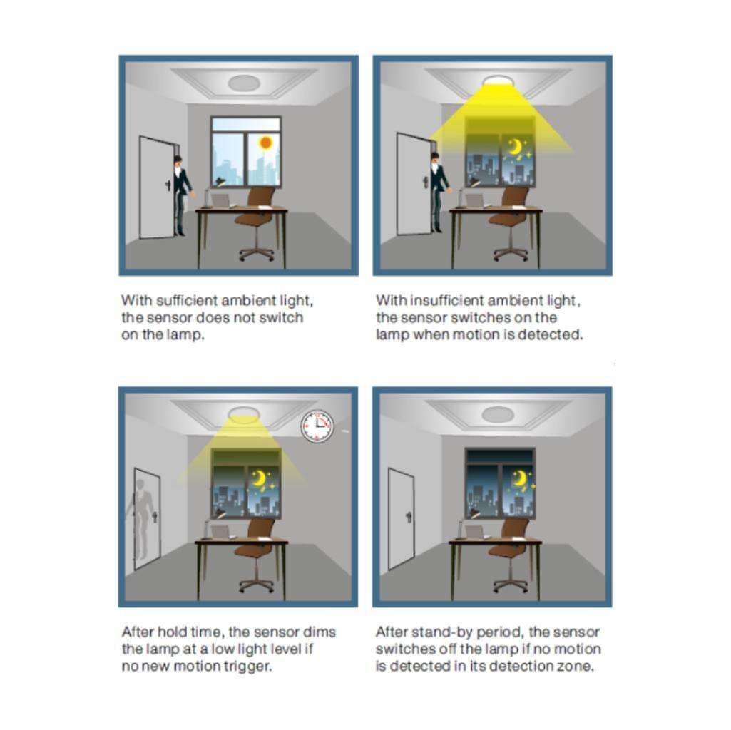 360° 3 Step Dimming Motion & Daylight Sensor for Linear High bay - 49ft max height - Frosted - BUILDMYPLACE