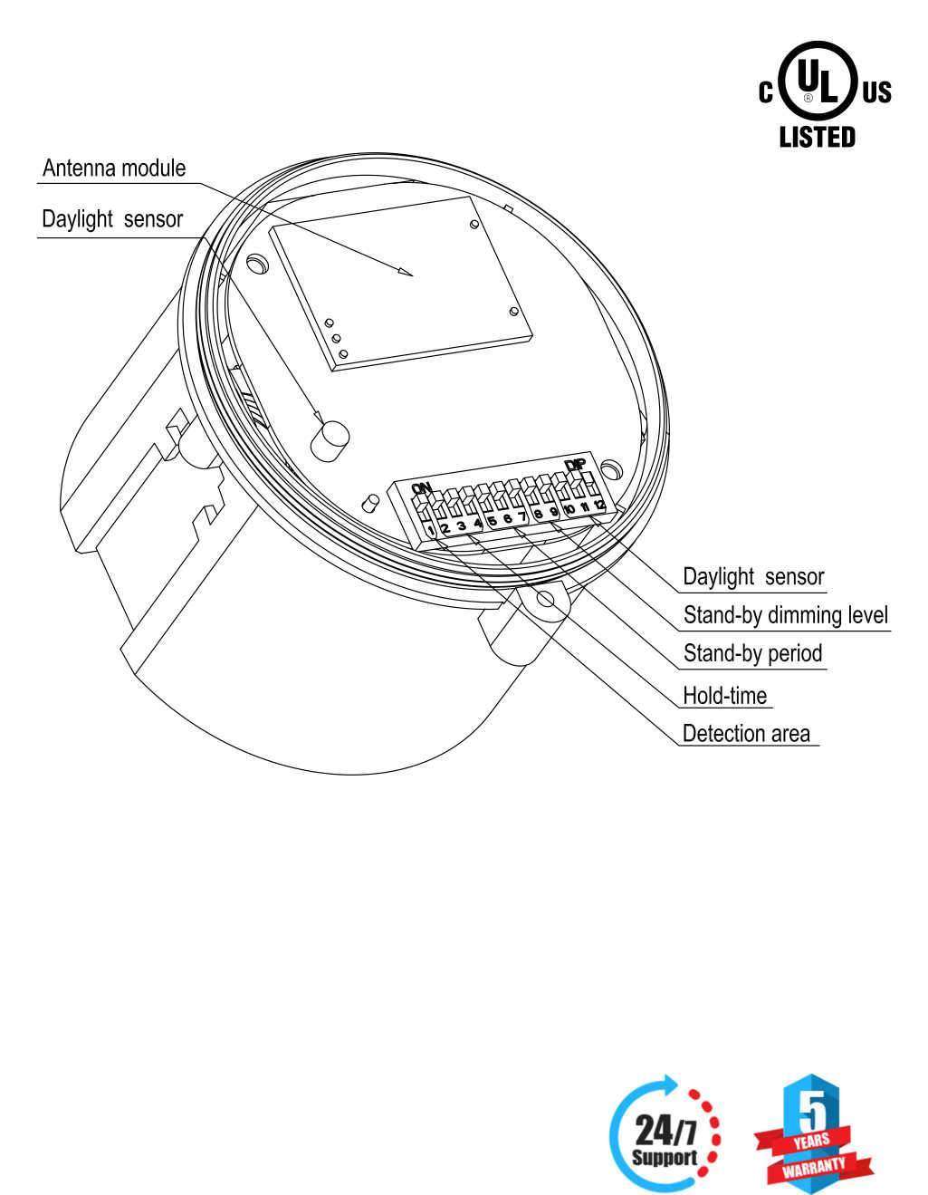 360-3-step-dimming-motion-daylight-sensor-for-ufo-high-bay-49ft-max-height