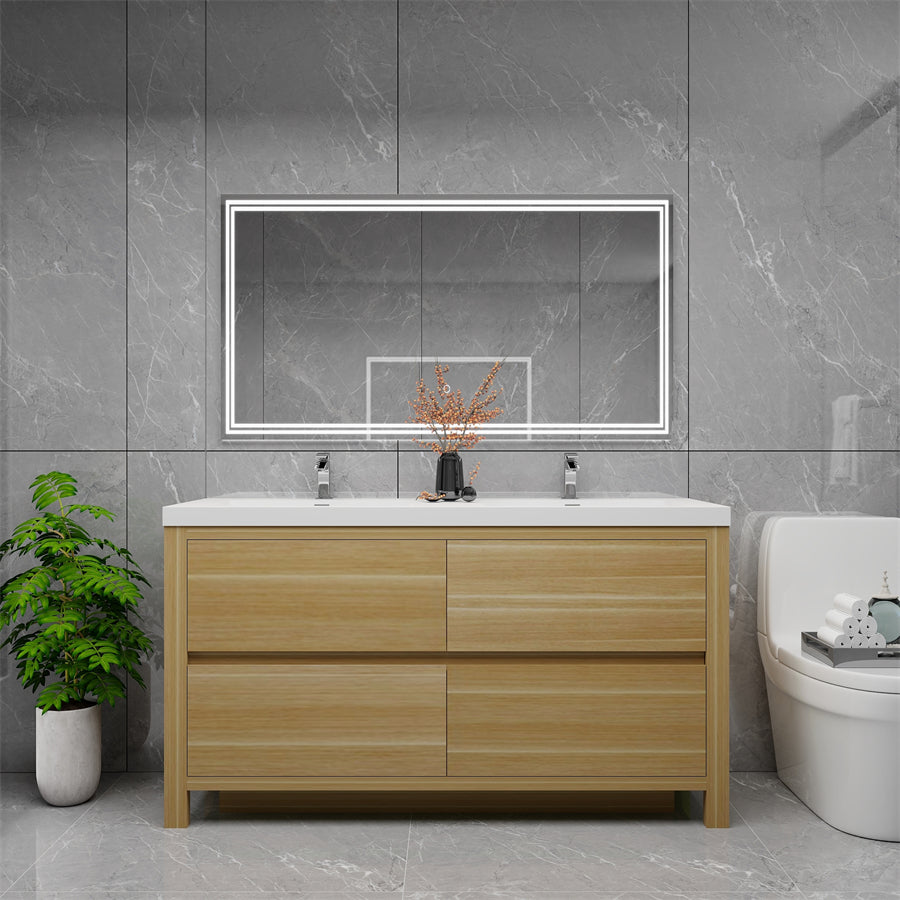 Louis 60 In. Freestanding Double Sink Bathroom Vanity Cabinet with Acrylic Sink Top & Soft Closing Drawers