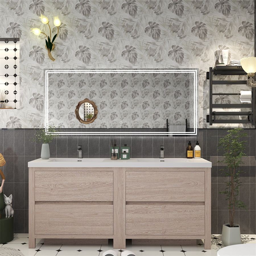Louis 72 In. Freestanding Double Sink Bathroom Vanity Cabinet with Acrylic Sink Top & Soft Closing Drawers
