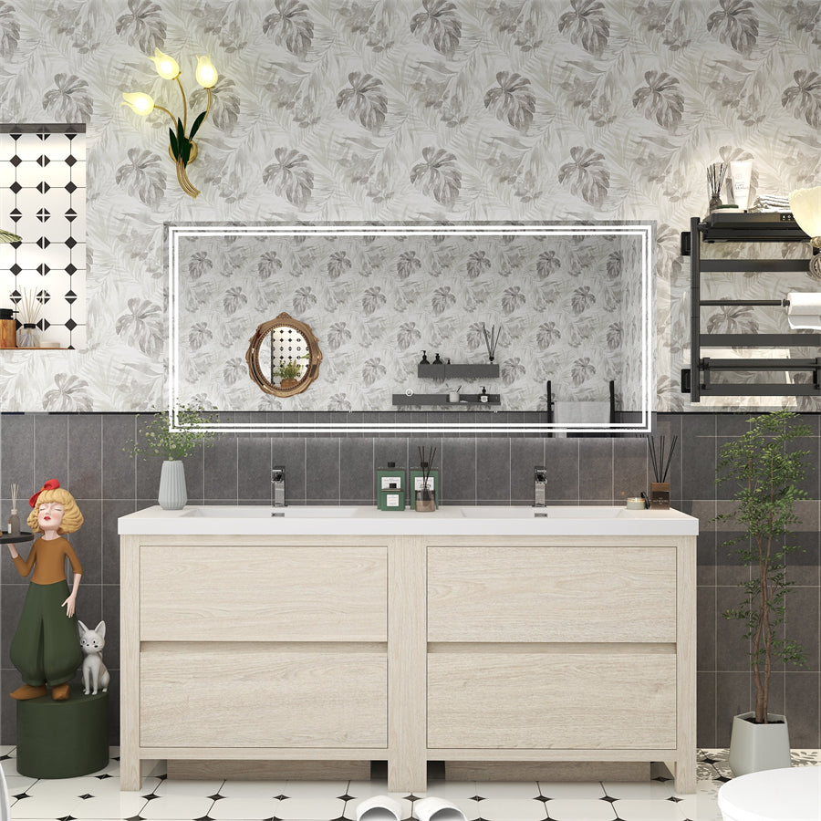Louis 72 In. Freestanding Double Sink Bathroom Vanity Cabinet with Acrylic Sink Top & Soft Closing Drawers