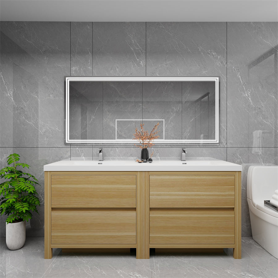 Louis 72 In. Freestanding Double Sink Bathroom Vanity Cabinet with Acrylic Sink Top & Soft Closing Drawers