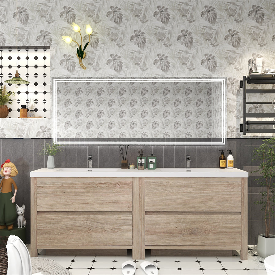 Louis 84 In. Freestanding Double Sink Bathroom Vanity Cabinet with Acrylic Sink Top & Soft Closing Drawers