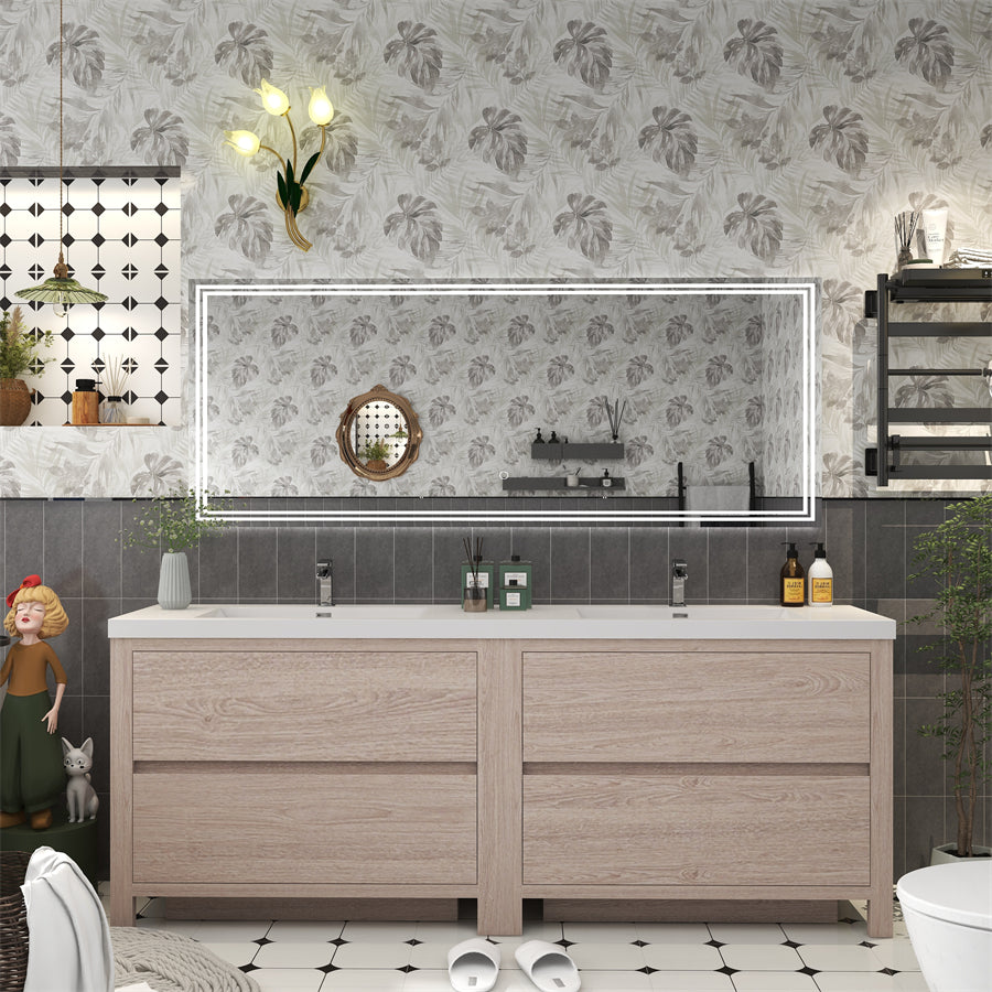 Louis 84 In. Freestanding Double Sink Bathroom Vanity Cabinet with Acrylic Sink Top & Soft Closing Drawers