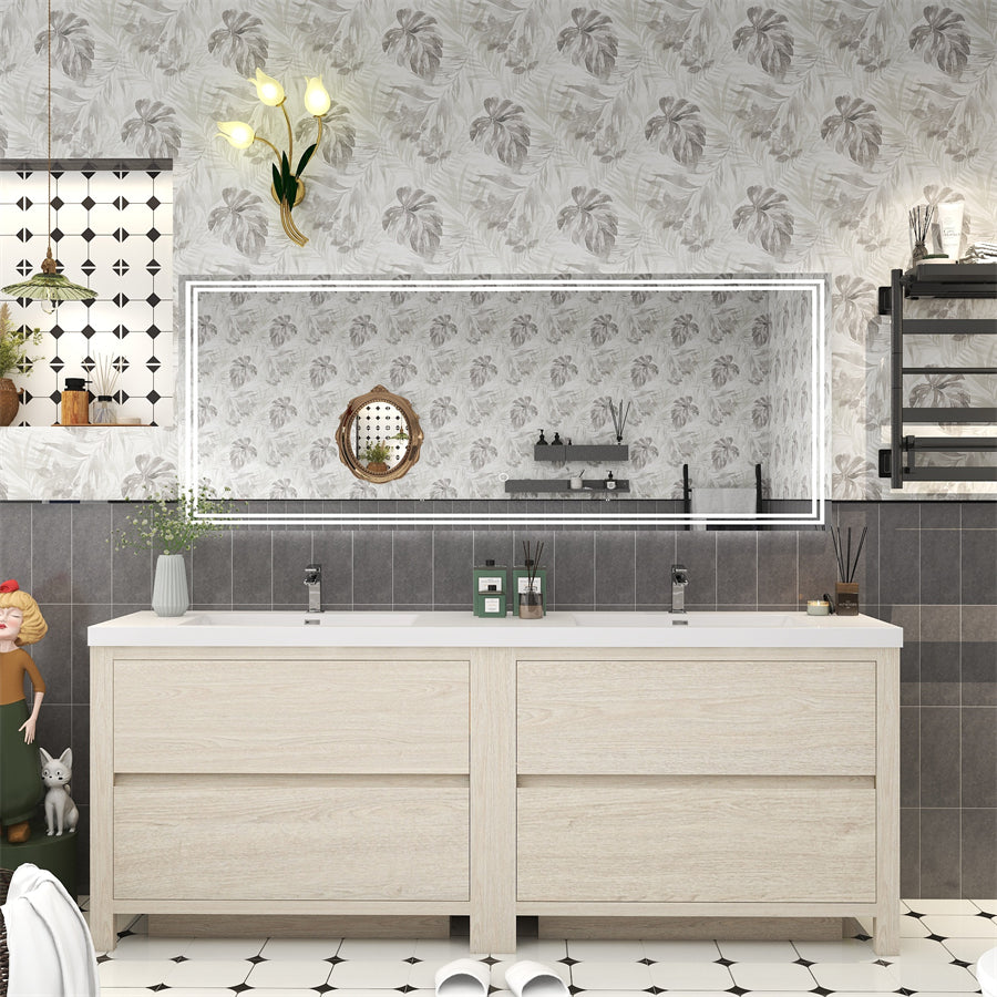 Louis 84 In. Freestanding Double Sink Bathroom Vanity Cabinet with Acrylic Sink Top & Soft Closing Drawers