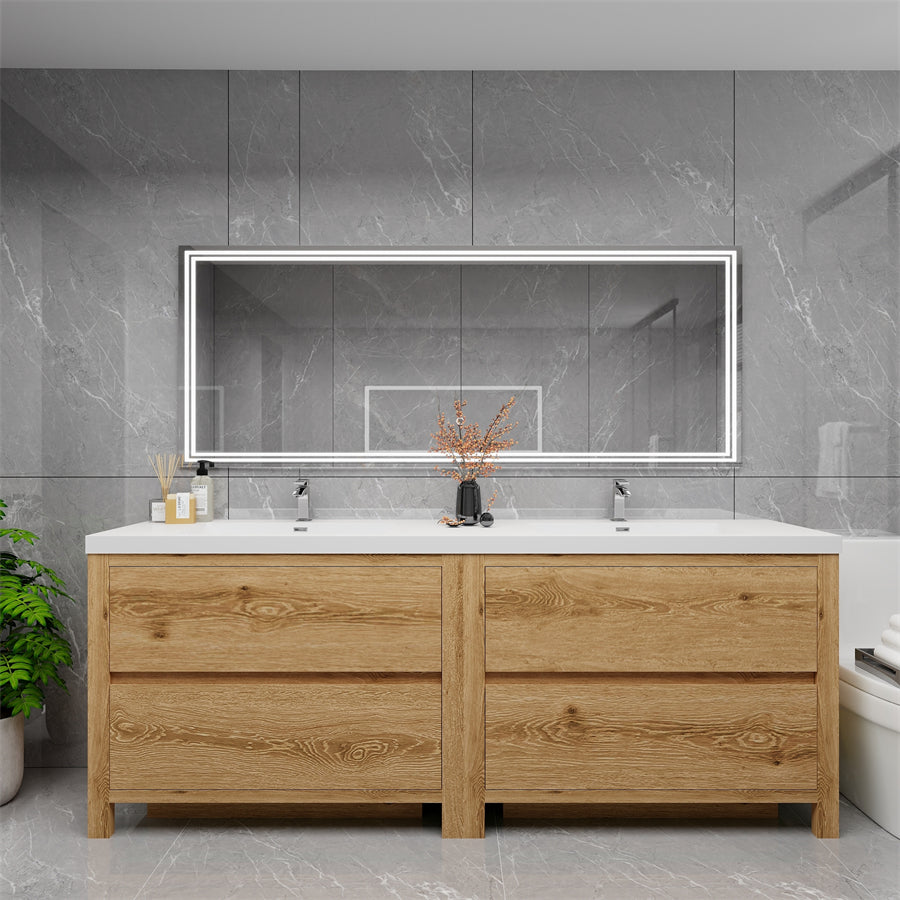 Louis 84 In. Freestanding Double Sink Bathroom Vanity Cabinet with Acrylic Sink Top & Soft Closing Drawers