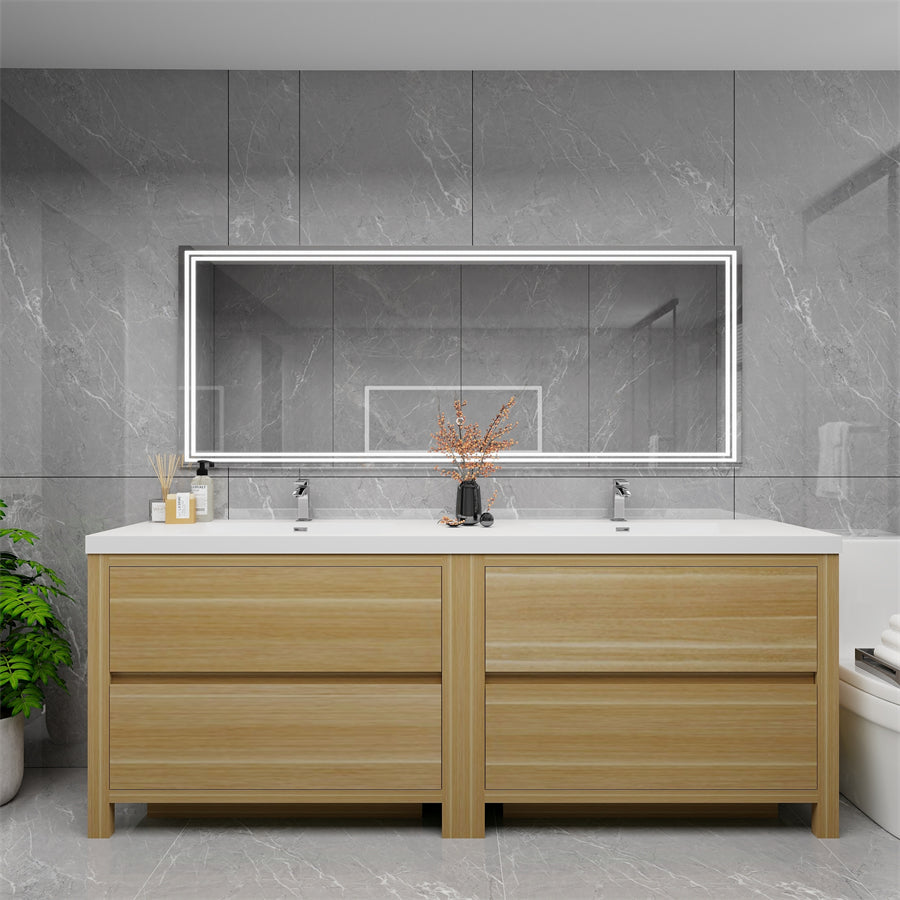 Louis 84 In. Freestanding Double Sink Bathroom Vanity Cabinet with Acrylic Sink Top & Soft Closing Drawers