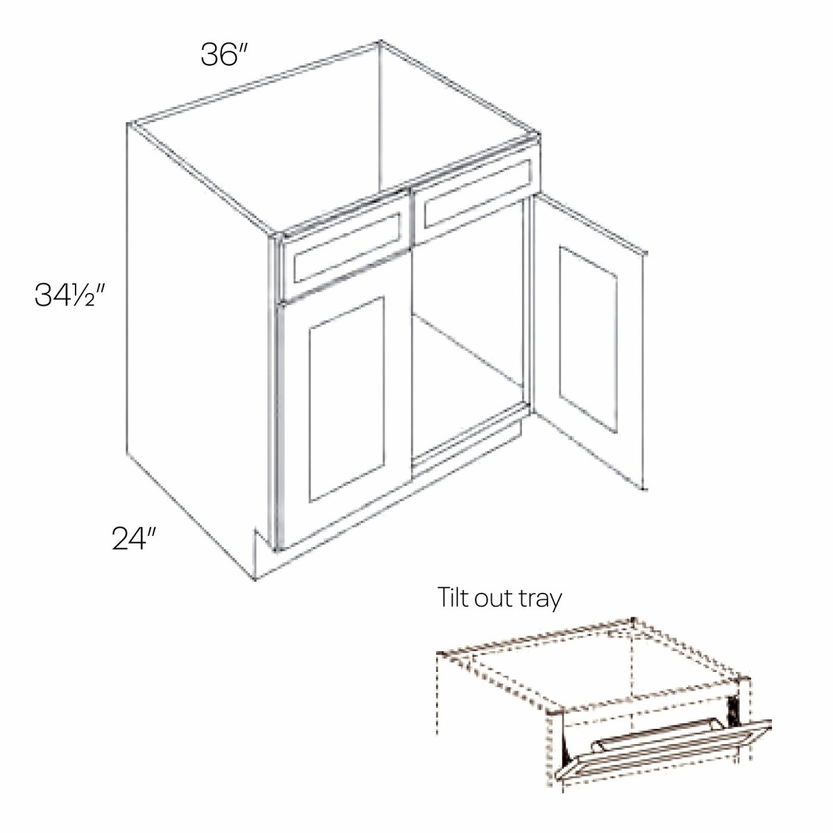 36"W, 2 Door Park Avenue White Ready to Assemble - Sink Base Cabinet, Tilt - Out Tray - BUILDMYPLACE