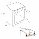 36"W, 2 Door Park Avenue White Ready to Assemble - Sink Base Cabinet, Tilt - Out Tray - BUILDMYPLACE