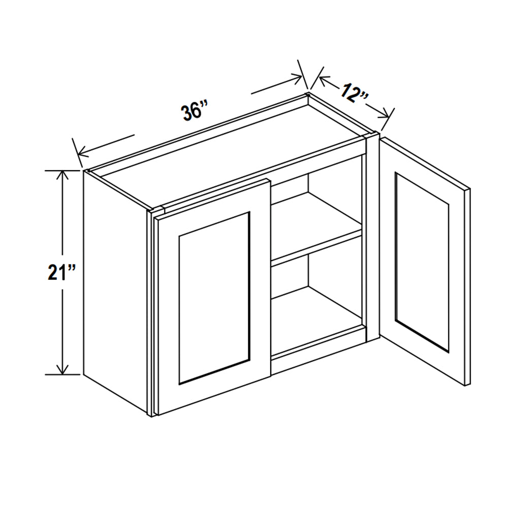 Kitchen Wall Cabinet Double Doors - 36"W x 21"H x 12"D - Shaker White