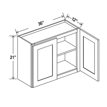 Kitchen Wall Cabinet Double Doors - 36"W x 21"H x 12"D - Shaker White