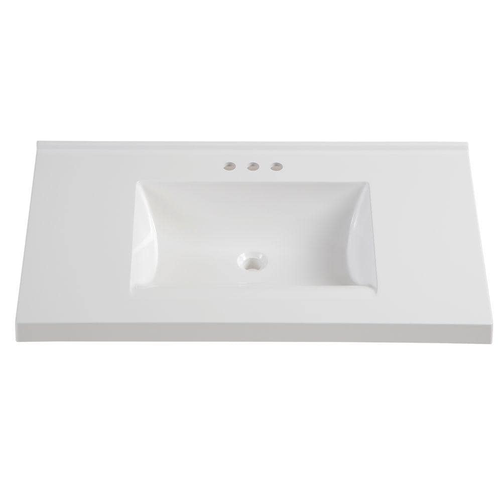 37 Inch Cultured Marble Vanity Top in White with White Sink - BUILDMYPLACE