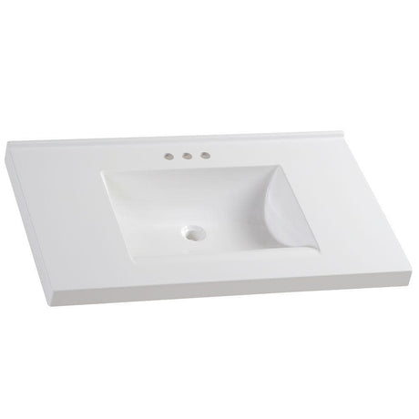 37 Inch Cultured Marble Vanity Top in White with White Sink - BUILDMYPLACE