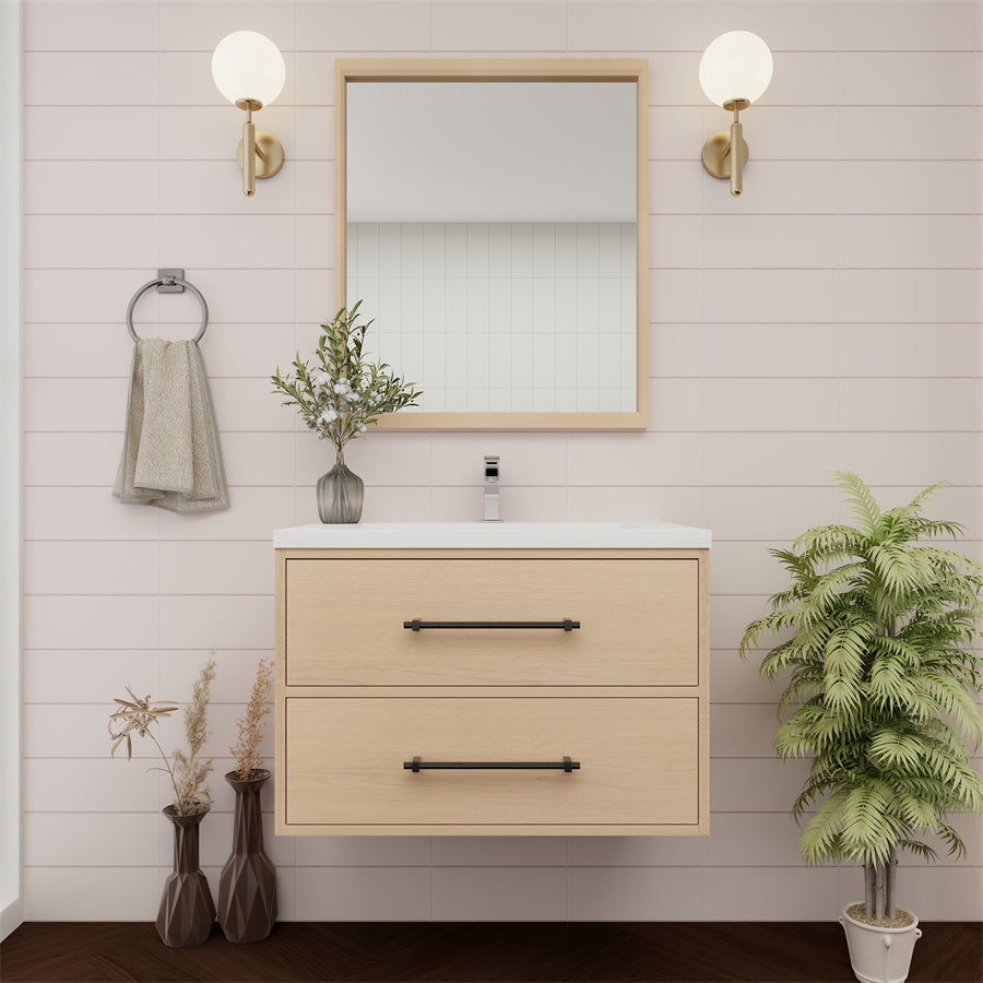 Victoria 30 In. Floating Single Sink Bathroom Vanity with Acrylic Sink Top  & Soft Closing Drawers