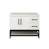 Victoria 42 In. Freestanding Single Sink Bathroom Vanity with Acrylic Sink Top, Open Shelf Storage & Right Side Drawers & Doors