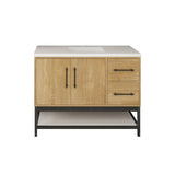 Victoria 42 In. Freestanding Single Sink Bathroom Vanity with Acrylic Sink Top, Open Shelf Storage & Right Side Drawers & Doors
