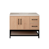 Victoria 42 In. Freestanding Single Sink Bathroom Vanity with Acrylic Sink Top, Open Shelf Storage & Right Side Drawers & Doors