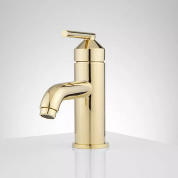 Signature Hardware -Polished Brass  Engle Single-Hole Bathroom Faucet - Pop-Up Drain - Overflow - Polished Brass