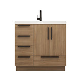 Carla 36 In. Freestanding Single Sink Bathroom Vanity with Acrylic Top & Left Side Drawers