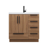 Carla 36 In. Freestanding Single Sink Bathroom Vanity with Acrylic Top & Right Side Drawers