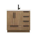 Carla 36 In. Freestanding Single Sink Bathroom Vanity with Acrylic Top & Right Side Drawers