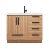 Carla 42 In. Freestanding Single Sink Bathroom Vanity with Acrylic Top & Right Side Drawers
