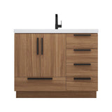 Carla 42 In. Freestanding Single Sink Bathroom Vanity with Acrylic Top & Right Side Drawers