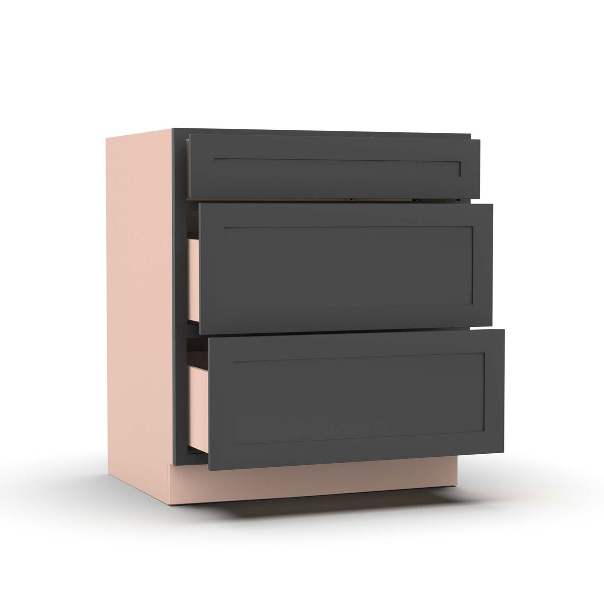 Liberty Shaker Grey - 30 Inch Three Drawer Base Cabinet - 30" Width x 34.5" Height x 24" Depth