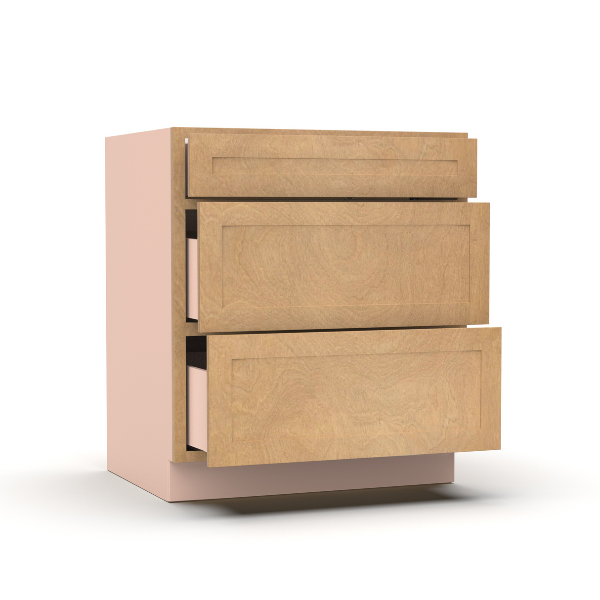 Liberty Shaker Karamel - 30 Inch Three Drawer Base Cabinet - 30" Width x 34.5" Height x 24" Depth