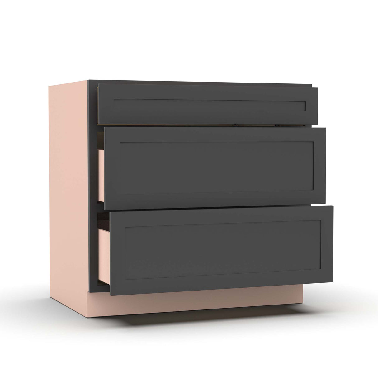 Liberty Shaker Grey - 36 Inch Three Drawer Base Cabinet - 36" Width x 34.5" Height x 24" Depth