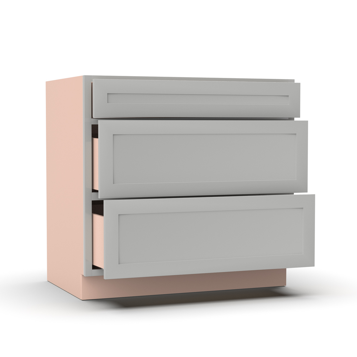 Liberty Shaker Ashen - 36 Inch Three Drawer Base Cabinet - 36" Width x 34.5" Height x 24" Depth