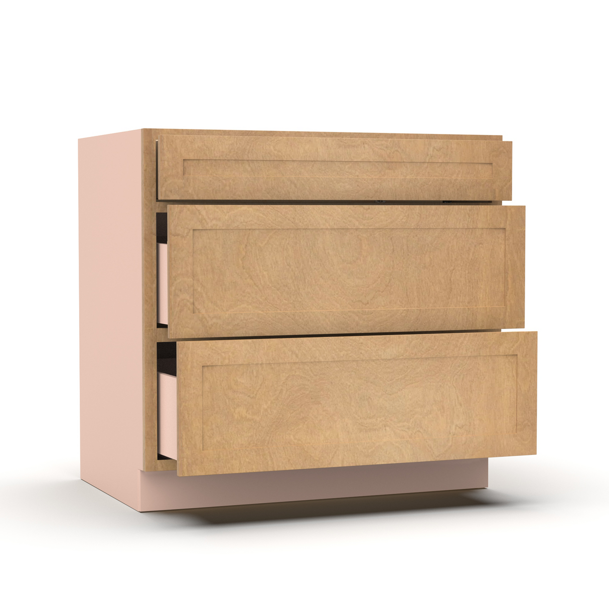 Liberty Shaker Karamel - 36 Inch Three Drawer Base Cabinet - 36" Width x 34.5" Height x 24" Depth