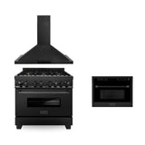 ZLINE 36" Kitchen Package with Black Stainless Steel Dual Fuel Range, Convertible Vent Range Hood and 24" Microwave Oven (3KP-RABRHMWO-36)