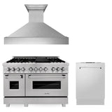ZLINE 48 in. Kitchen Package with Satin Stainless Dual Fuel Range, Ducted Vent Range Hood and Dishwasher