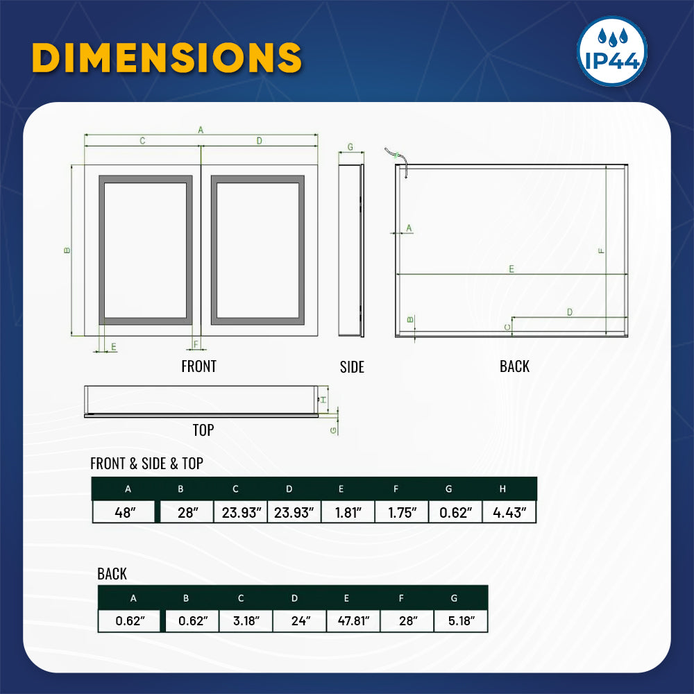 LED Lighted Bathroom Mirror Medicine Cabinet, Single Sided Vanity Mirror, On/Off Switch, Wall Mounted Makeup Mirror with Light