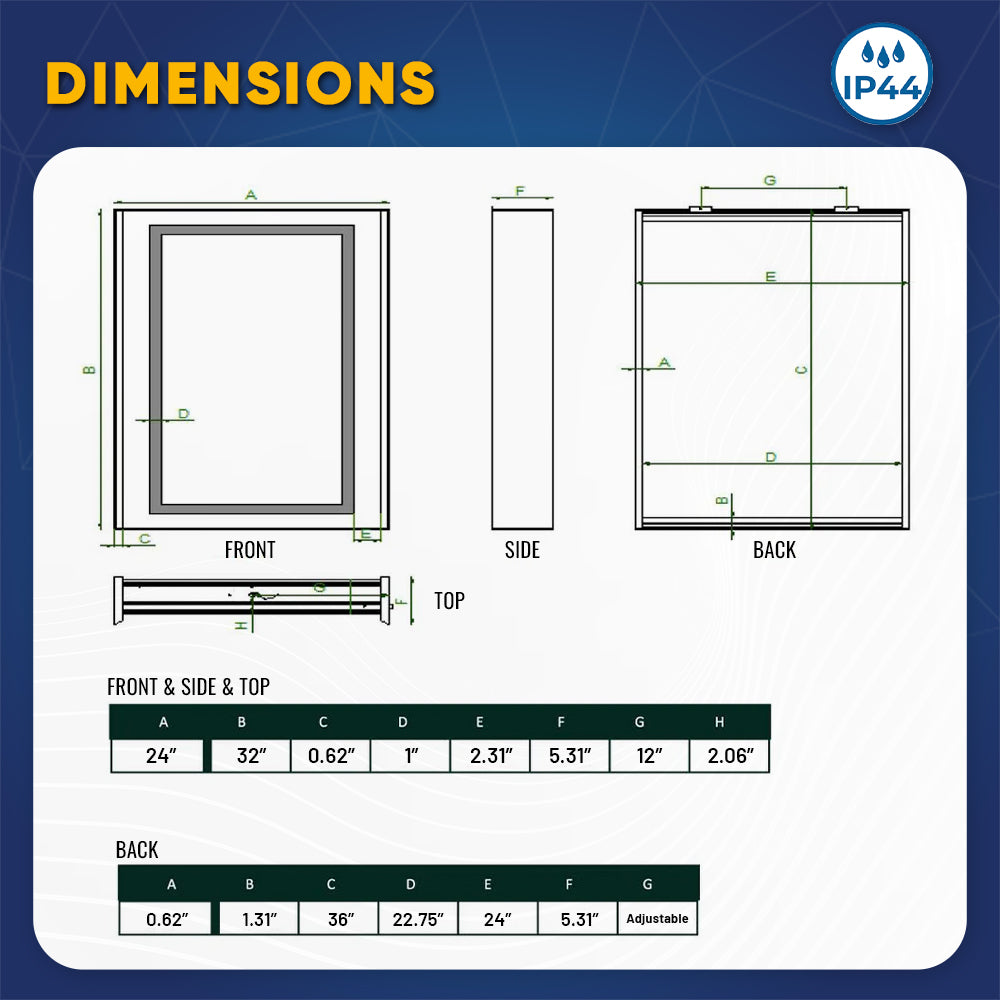 Wall Mounted LED Mirror Medicine Cabinets with On/Off Switch, Double Sided bathroom mirror cabinet