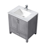 Jacques Distressed Grey Freestanding Bathroom Vanity with White Carrara Marble Top, White Square Sink