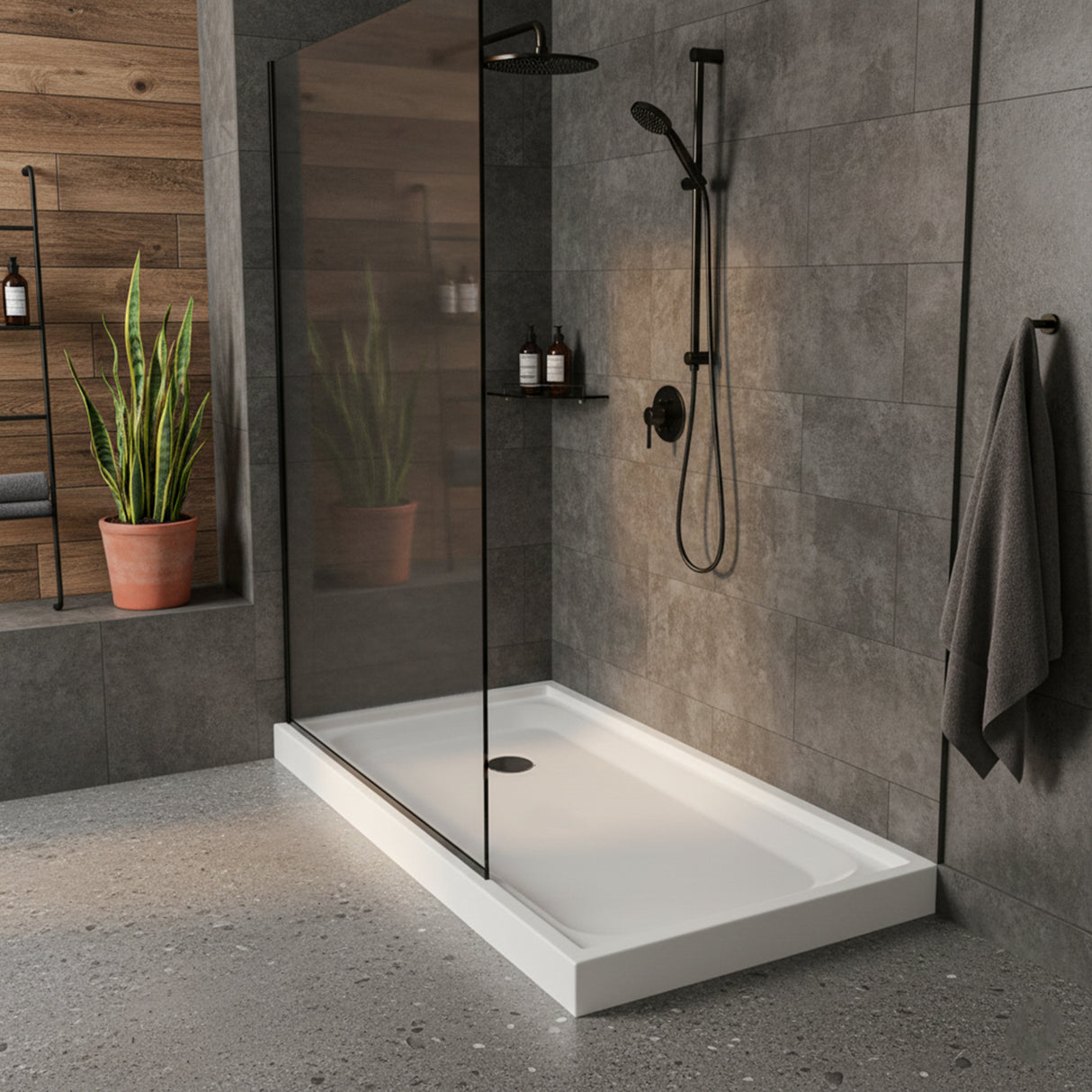 Shower Tray - Left Drain Single Threshold - Acrylic and Fiberglass - 60 X 32 X 5.5