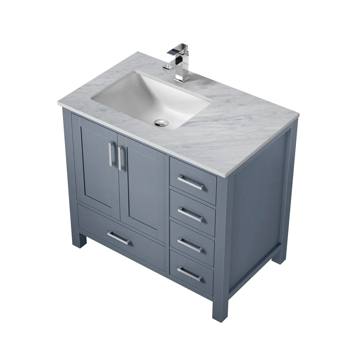 Jacques Dark Grey Freestanding Bathroom Vanity with White Carrara Marble Top, White Square Sink