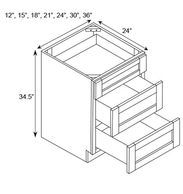 RTA - Slim Shaker Oatmeal - Three Drawer Base Cabinets - 12