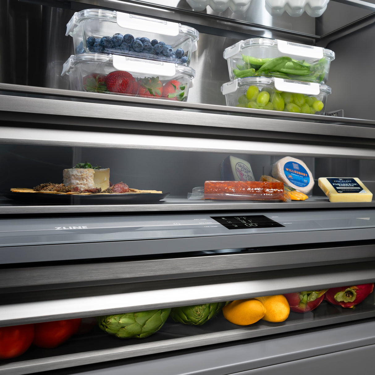 ZLINE 36 in. 19.6 cu. ft. Panel Ready French Door Built-In Bottom Freezer Refrigerator with Water Dispenser and Ice Maker with Graphite Gray Interior (GRBIV-36)