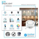 3Pc Hardwired Under Cabinet Puck Lighting Kit - 3x3.5 Watts - 420 Lumens - White Trim - BUILDMYPLACE