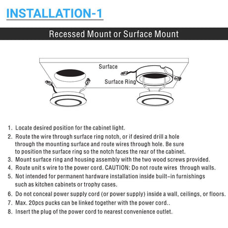 3Pc Hardwired Under Cabinet Puck Lighting Kit - 3x3.5 Watts - 420 Lumens - White Trim - BUILDMYPLACE