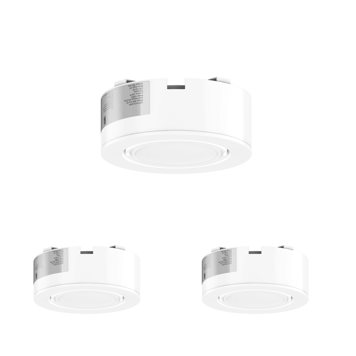 3Pc Hardwired Under Cabinet Puck Lighting Kit - 3x3.5 Watts - 420 Lumens - White Trim - BUILDMYPLACE