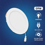 4" 9W LED Slim Panel Recessed Ceiling Light CCT Changeable 2700k 3000K 3500K 4000K 5000K, with Junction Box, Round - BUILDMYPLACE